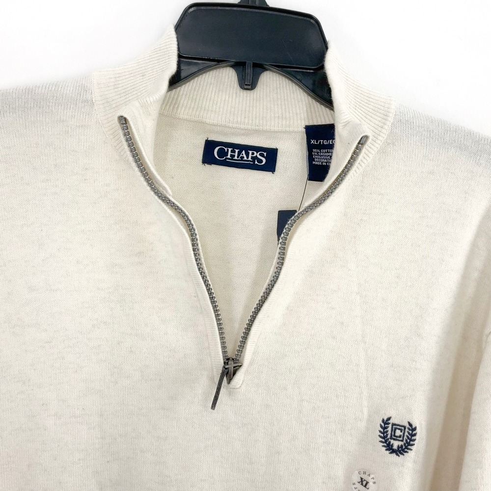 NEW‎ Chaps Men's XL Oatmeal Heather Cotton Cashmere Quarter Zip Pullover Sweater